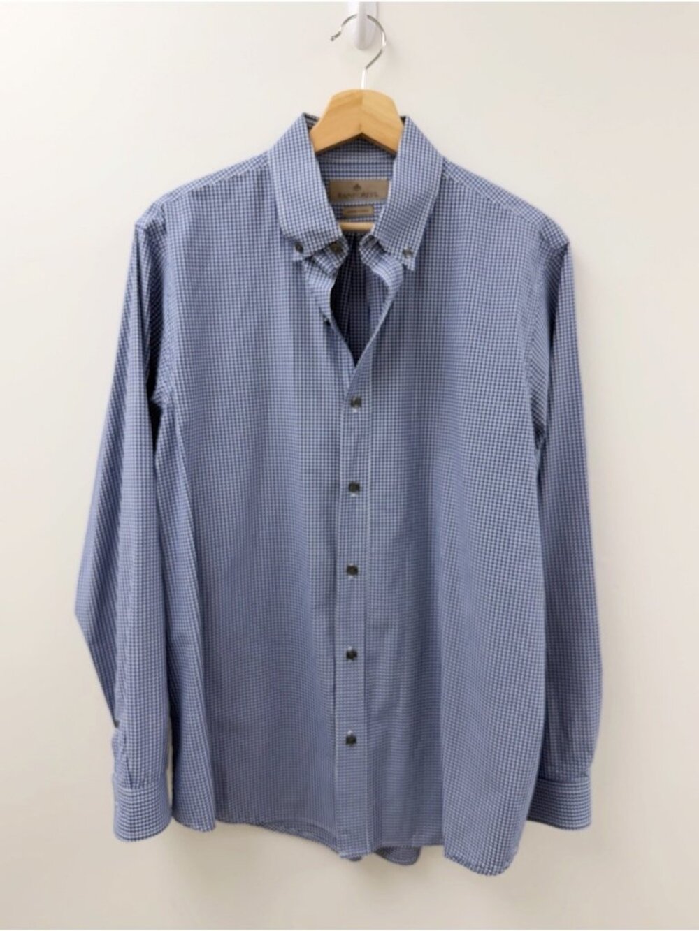 Rainforest Shirt Mens XL Blue Check Modern Classic Long Sleeve Button Up Cotton